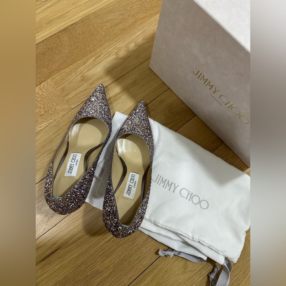 Jimmy Choo Womens Romy Silver/Purple Glitter Pump Heels (Size 37)
